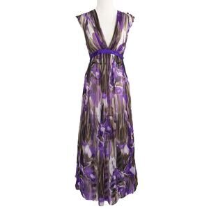 Nelli By Janice Jaraicie Sheer Maxi Dress Purple Silk Empire Waist Deep V-Neck 4